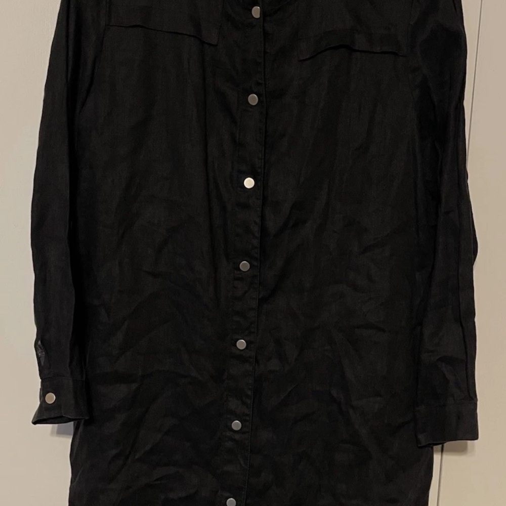 Amelline 100% Linen Hoodie Womens Black S/M Button Up Summer Lightweight Preppy - Picture 2 of 11